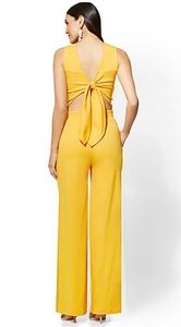 NY & Co. Yellow Tie Back Jumpsuit